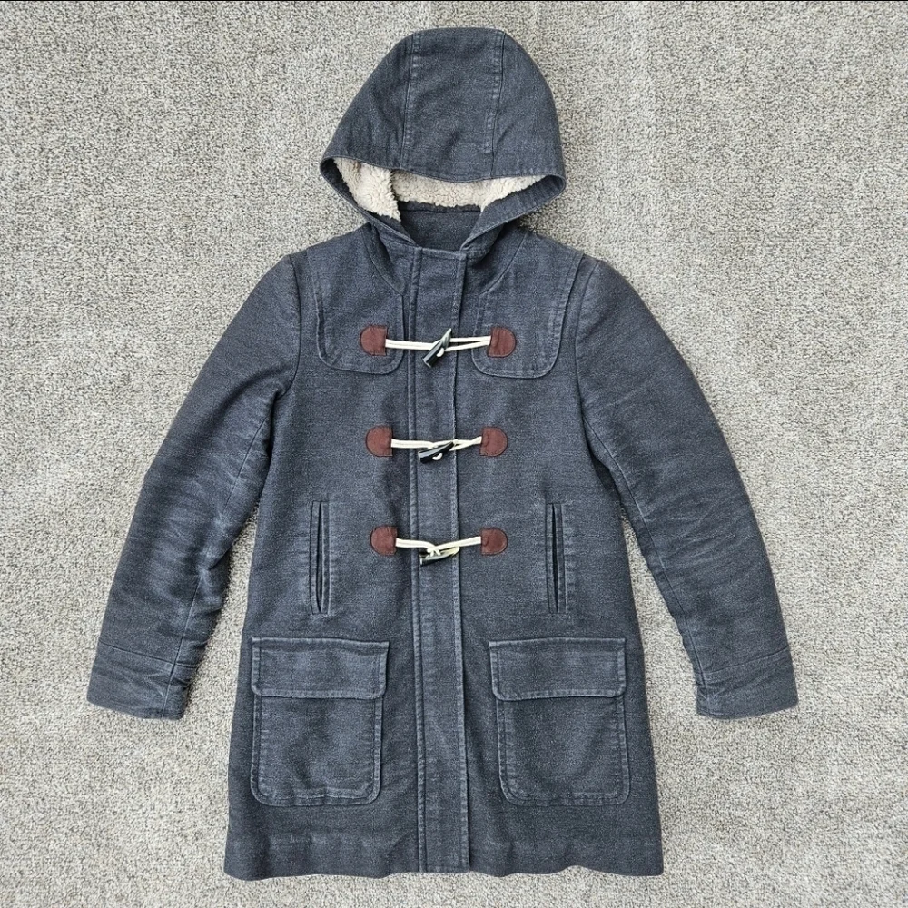 Boden Duffle Coat Gray Cotton Blend Zip & Toggle Hooded Long Peacoat Size 4